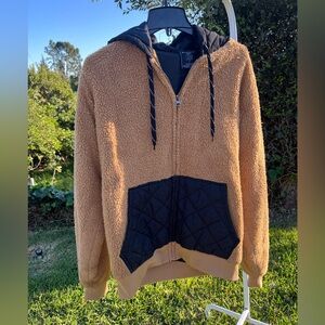 With hoodie Blue Gear Tan & Black Sherpa Jacket size medium.e large